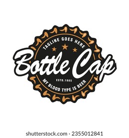 Retro Vintage Bottle Cap for Beer Drink or Western Restaurant Food Product Logo Design Vector. Vector emblem, label, logo, stamp