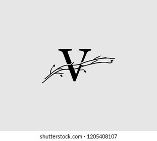 Retro Vintage Branches Swoosh Letter V Logo