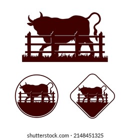 Retro Vintage bull Farm ,set Emblem Label logo design