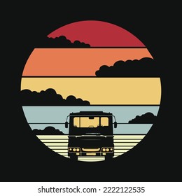 Retro Vintage Bus Driver - Driving School Or City Bus Sunset