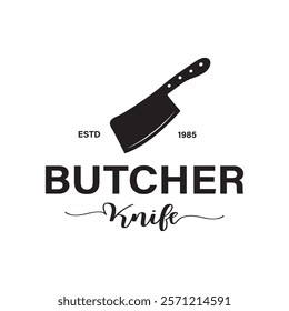 Retro Vintage Butcher Knife for Butcher Meat or Chef Logo Design Vector Illustration