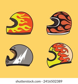 retro vintage cafe racer helmets on a yellow background