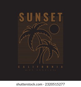 Retro vintage California sunset logo badges on black background graphics for t-shirts and other print production. Graphic vector flat design style.Tourism beach concept. 