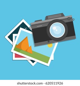 Retro, vintage camera, flat style design. Photo shooting. Vector illustration