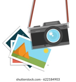 Retro, cámara vintage, diseño plano. Tiroteo fotográfico. Ilustración del vector