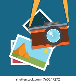 Retro, vintage camera, flat style design. Photo shooting. Vector illustration