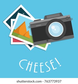 Retro, vintage camera, flat style design. Photo shooting. Vector illustration