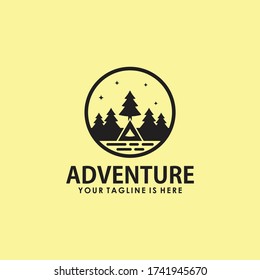 retro vintage camp pine forest logo, label, emblem, stamp vector templates, adventure vintage logotype