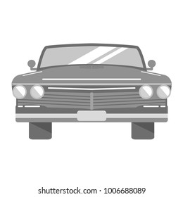 Retro the vintage car the front view on headlights and a windshield and a front grille. In flat style. A vehicle icon concept for the websites.