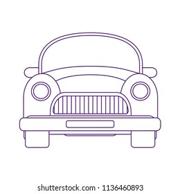 Retro vintage car. Urban car. Front view vector illustration. Line art style. Coloring book pages for adults and kids