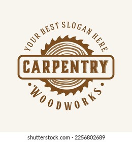 retro vintage, carpentry woodwork logo template, vector