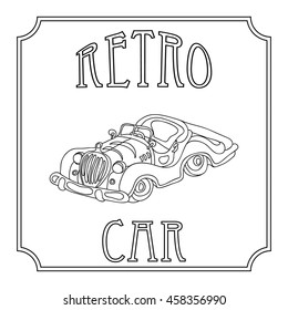 Retro vintage cars coloring adult page isolated on white