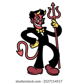 Retro Vintage Cartoon Devil Illustration Isolated