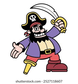 Retro Vintage Cartoon Pirate Illustration Isolated