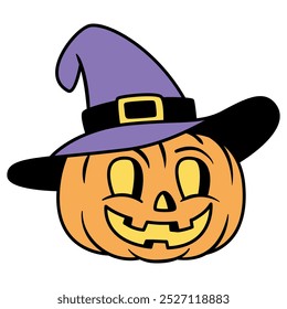 Retro Vintage Cartoon Pumpkin With Hat Illustration Isolated