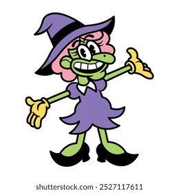 Retro Vintage Cartoon Witch Illustration Isolated