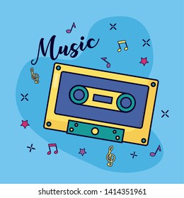 retro vintage cassette music colorful background vector illustration