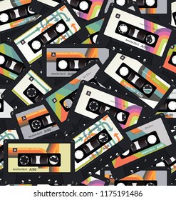 Retro vintage cassette tape seamless background vector