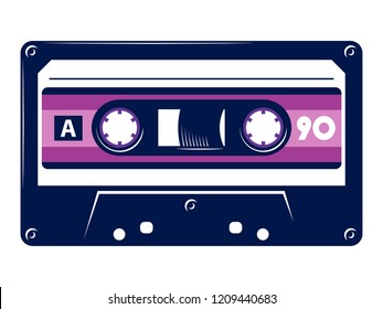 Retro vintage cassette tape vector illustration on isolated white background.