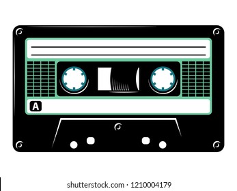 Retro vintage cassette tape vector illustration on isolated white background.