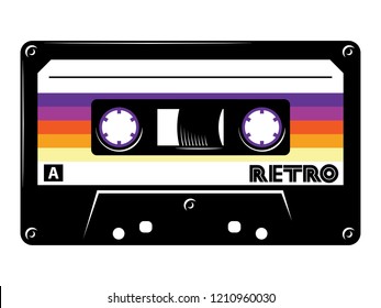 Retro vintage cassette tape vector illustration on isolated white background.