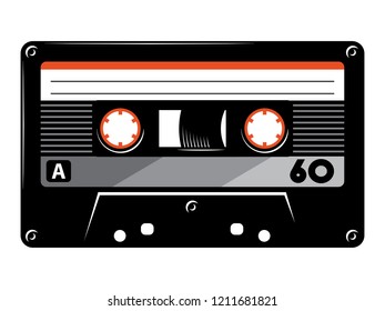 Retro vintage cassette tape vector illustration on isolated white background.