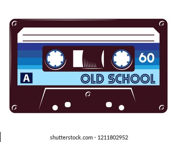 Retro vintage cassette tape vector illustration on isolated white background.