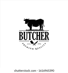 Retro Vintage Cattle Angus Beef Emblem Label logo design vector, Angus Cow Logo, Cattle Farm Logo Angus Cow Farm, Cow Logo Vintage	