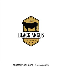 Retro Vintage Cattle Angus Beef Emblem Label logo design vector, Angus Cow Logo, Cattle Farm Logo Angus Cow Farm, Cow Logo Vintage	