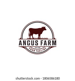 Retro Vintage Cattle Angus Beef Emblem Label Livestock logo in white background