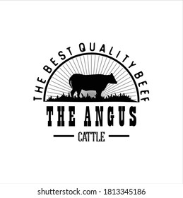 Retro Vintage Cattle Angus Beef Emblem Label Livestock Logo Design Vector