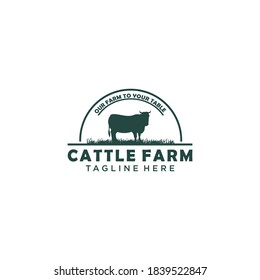 Retro Vintage Cattle / Angus / Beef Emblem Label logo design vector