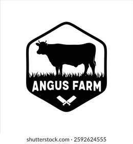 Retro Vintage, Cattle Angus farm, Livestock Beef Emblem Label logo design vector.