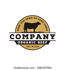 Retro Vintage Cattle Angus Livestock Beef Emblem Label Logo Design Vector