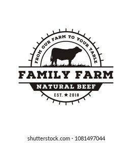 Retro Vintage Cattle Angus Livestock Beef Emblem Label logo design vector