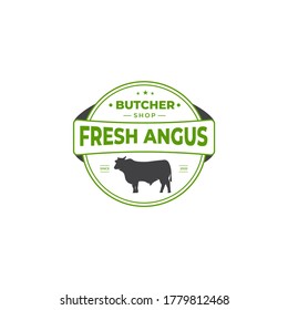 Retro Vintage cattle Angus livestock Beef emblem label logo design vector.