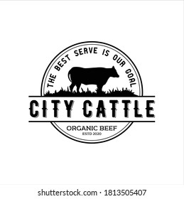 Retro Vintage Cattle Angus Livestock Beef Emblem Label Logo Design Vector