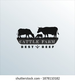 Retro Vintage Cattle Angus Livestock Beef Emblem Label logo design vector	