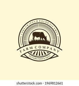 Retro Vintage Cattle Angus Livestock Beef Emblem Label logo design vector
