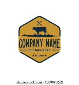 Retro Vintage Cattle / Beef Emblem Label logo design and cow vecor inspiration