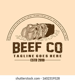 Retro Vintage Cattle / Beef Emblem Label vintage  logo design