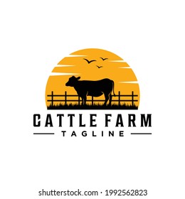 Retro Vintage Cattle Farm , Logo für Rindfleisch