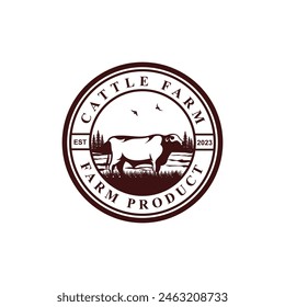 Retro Vintage Cattle farm Emblem Label logo design vector
