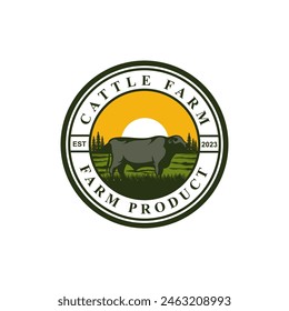 Retro Vintage Cattle farm Emblem Label logo design vector