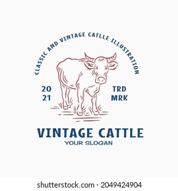 Retro Vintage Cattle or Cattle for Illustration