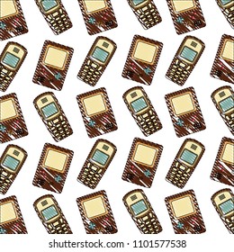 retro vintage cellphone and game console pattern