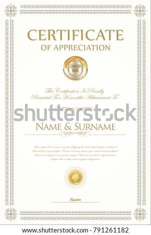 Retro vintage certificate or diploma vector template