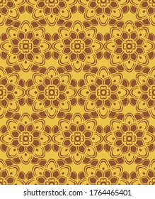 Retro vintage Chinese traditional pattern seamless background yellow brown botanic garden flower cross
