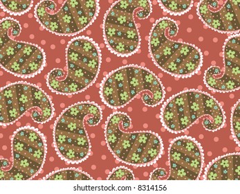 retro vintage chocolate floral paisley (vector)