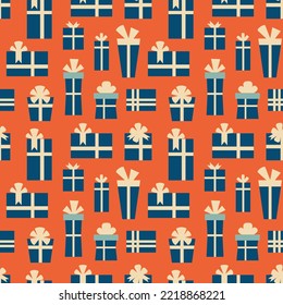Retro vintage Christmas pattern with gift boxes. Christmas festive pattern. Vector illustration